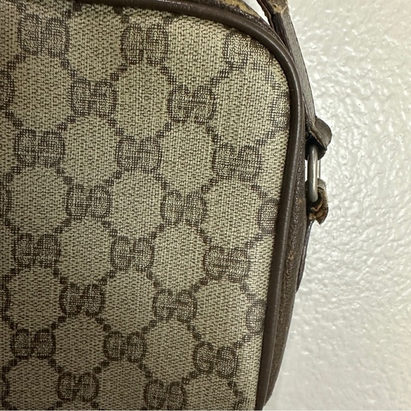 GUCCI Web Sherry Line GG Canvas Shoulder Bag PVC Leather Beige Green Vintage - Picture 3 of 15